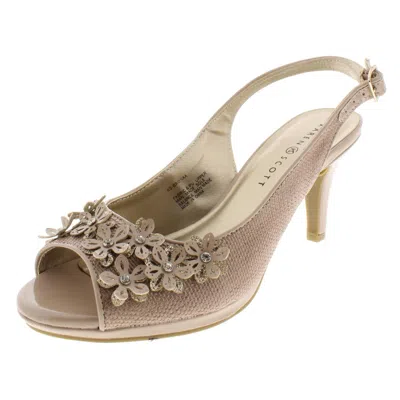 Karen Scott Bronaa Womens Contrast Trim Open Toe Slingback Heels In Brown