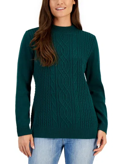 Karen Scott Cable Knit Sweater Womens Cable Knit Crewneck Pullover Sweater In Green