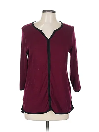 Pre-owned Karen Scott Cardigan Sweater In Burgundy