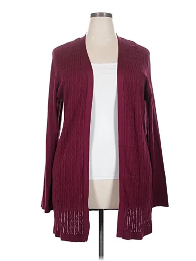Pre-owned Karen Scott Cardigan Sweater In Burgundy
