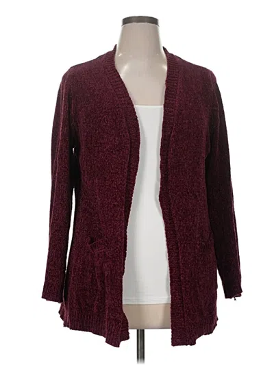 Pre-owned Karen Scott Cardigan Sweater In Burgundy
