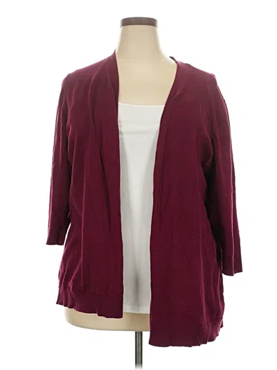 Pre-owned Karen Scott Cardigan Sweater In Burgundy