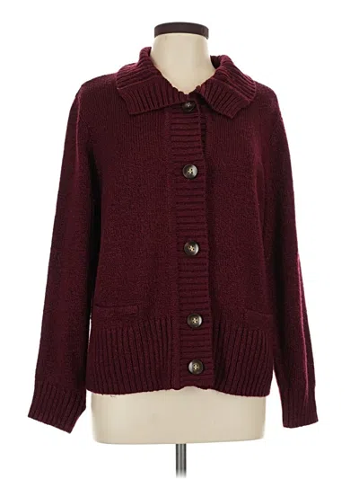 Pre-owned Karen Scott Cardigan Sweater In Burgundy