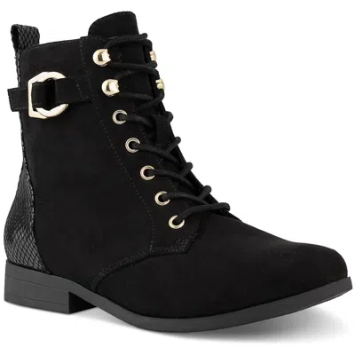 Karen Scott Claritaa Womens Microsuede Embossed Combat & Lace-up Boots In Black