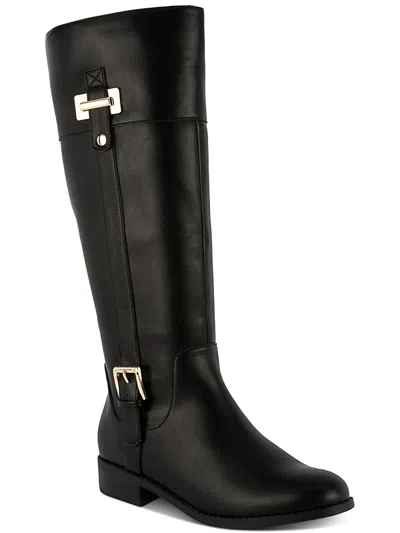 Karen Scott Edenn Womens Faux Leather Wide Calf Knee-high Boots In Black