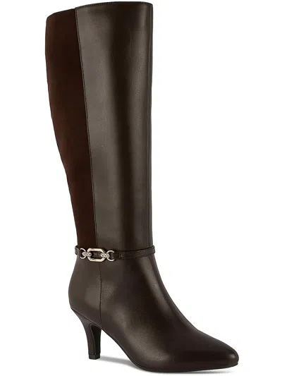 Karen Scott Freylyn Womens Faux Leather Snake Print Knee-high Boots In Brown