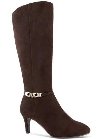 Karen Scott Hanna Womens Faux Suede Pull On Knee-high Boots In Brown