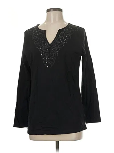 Pre-owned Karen Scott Long Sleeve Blouse In Black