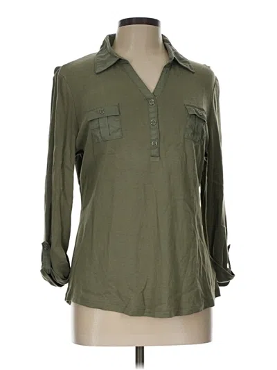 Pre-owned Karen Scott Long Sleeve Blouse In Green