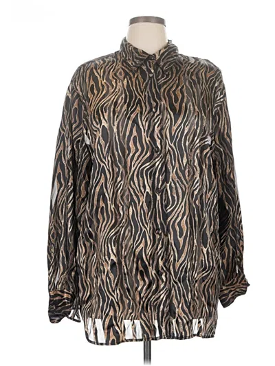 Pre-owned Karen Scott Long Sleeve Button Down Shirt In Brown