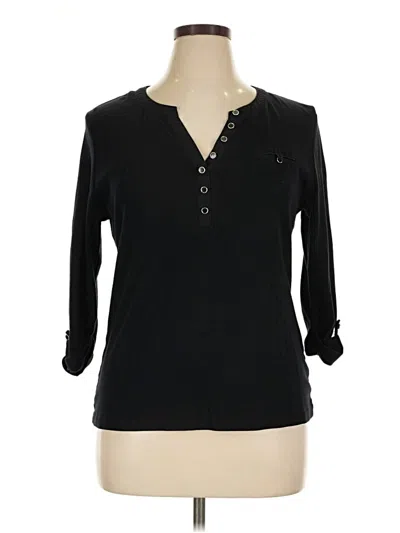 Pre-owned Karen Scott Long Sleeve Henley Shirt In Black