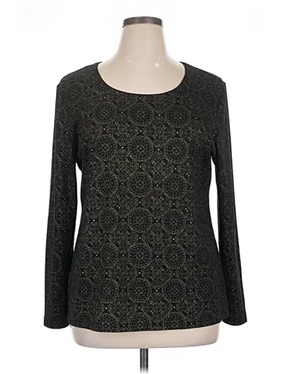 Pre-owned Karen Scott Long Sleeve Top Black Boatneck Tops