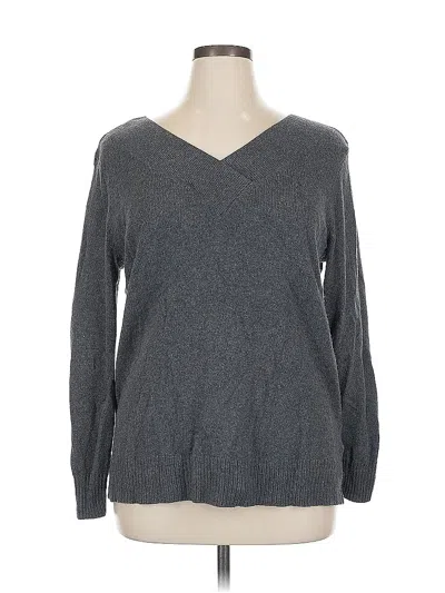 Pre-owned Karen Scott Long Sleeve Top Gray V Neck Tops