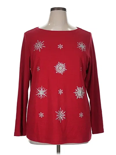 Pre-owned Karen Scott Long Sleeve Top Red Boatneck Tops