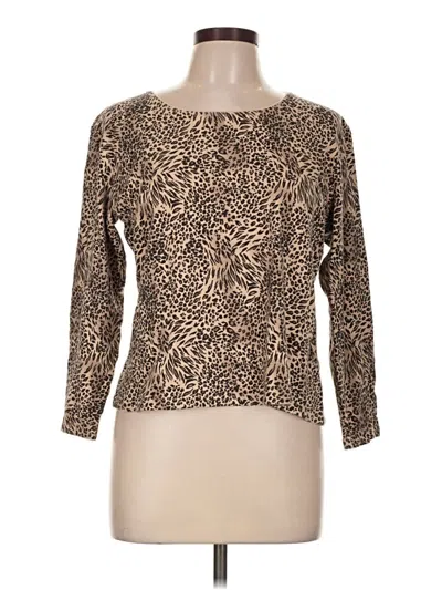 Pre-owned Karen Scott Long Sleeve Top Tan Animal Print Pattern Boatneck Tops