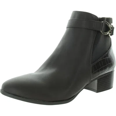 Karen Scott Nadine Womens Block Heel Leather Ankle Boots In Brown