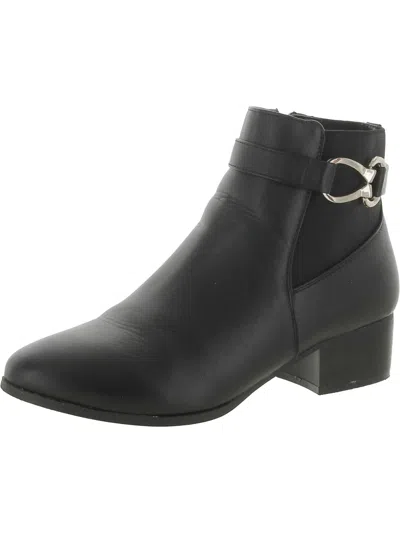Karen Scott Nadine Womens Faux Leather Block Heel Ankle Boots In Black