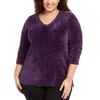 Karen Scott Plus Chenille Womens Pullover V-neck Sweater In Purple