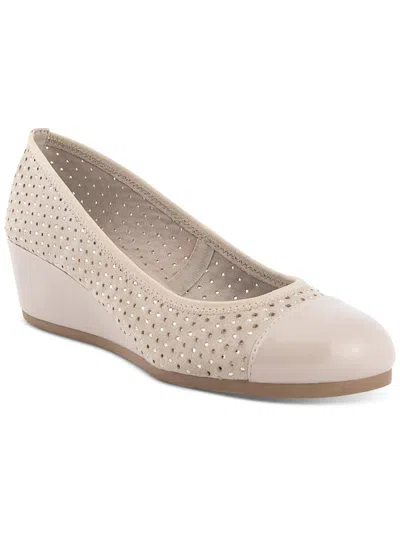 Karen Scott Prilee Womens Faux Suede Perforated Wedge Heels In White