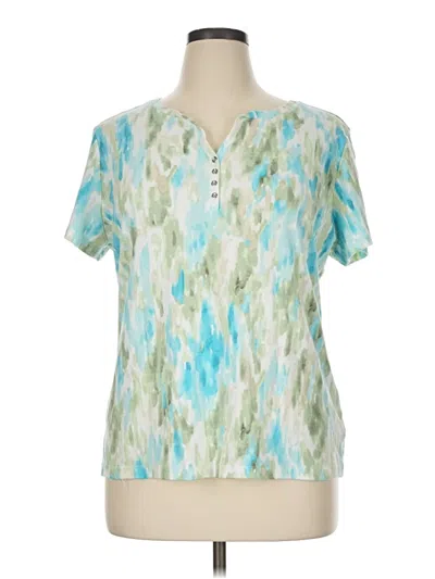 Pre-owned Karen Scott Short Sleeve Blouse In Teal