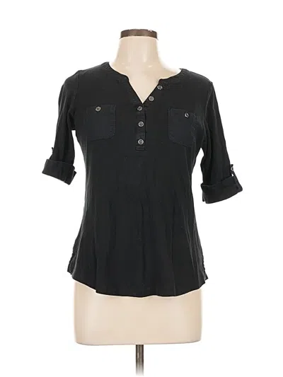 Pre-owned Karen Scott Short Sleeve Henley Shirt In Black