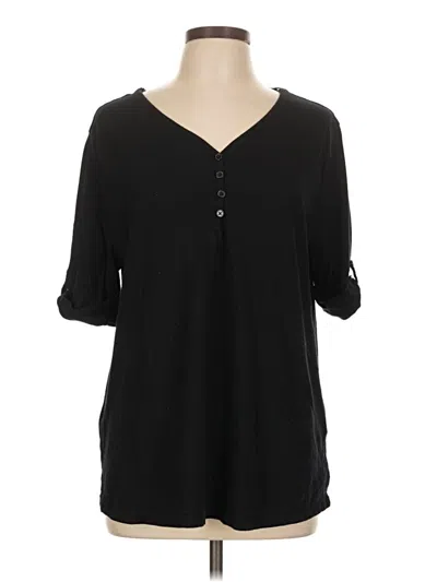 Pre-owned Karen Scott Short Sleeve Henley Shirt In Black