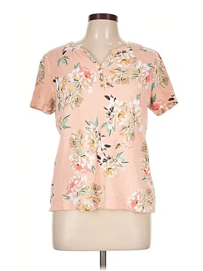 Pre-owned Karen Scott Short Sleeve Henley Shirt In Pink