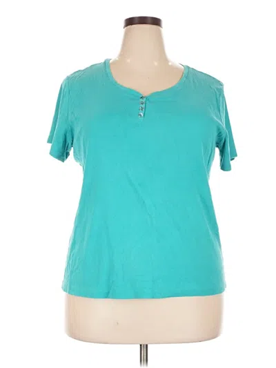 Pre-owned Karen Scott Short Sleeve Henley Shirt In Teal