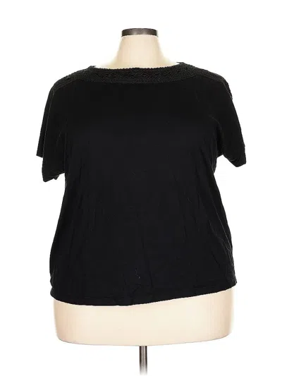 Pre-owned Karen Scott Short Sleeve Top Black Keyhole Neckline Tops
