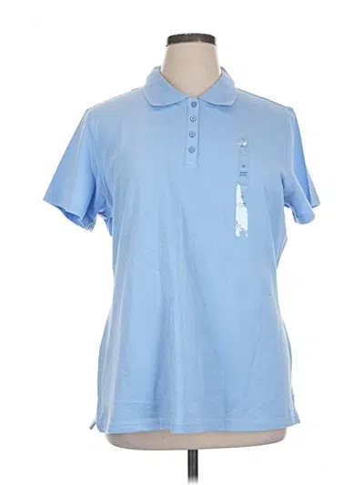 Pre-owned Karen Scott Short Sleeve Top Blue Collared Neckline Tops