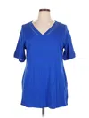 Karen Scott Short Sleeve Top Blue V Neck Tops In Blue