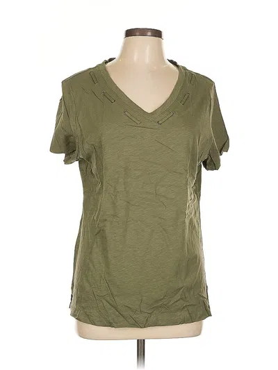 Pre-owned Karen Scott Short Sleeve Top Green V Neck Tops