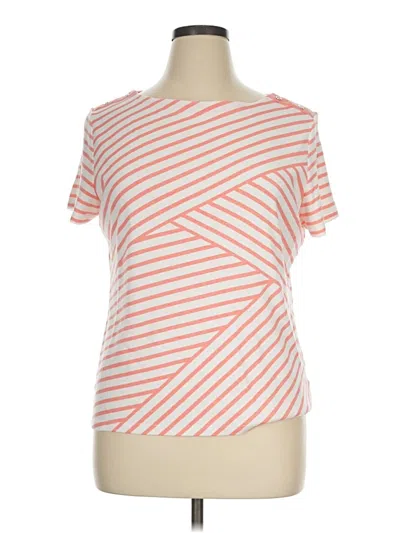 Pre-owned Karen Scott Short Sleeve Top Orange Stripes Pattern One Shoulder Neckline Tops