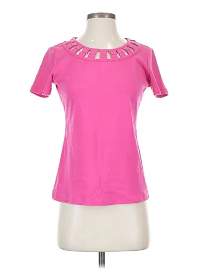 Pre-owned Karen Scott Short Sleeve Top Pink Keyhole Neckline Tops