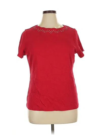Pre-owned Karen Scott Short Sleeve Top Red Keyhole Neckline Tops