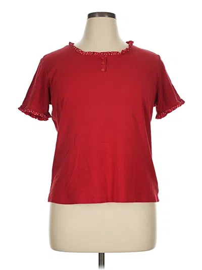 Pre-owned Karen Scott Short Sleeve Top Red Ruffles Neckline Tops