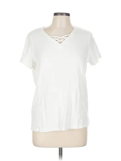 Pre-owned Karen Scott Short Sleeve Top White V Neck Tops