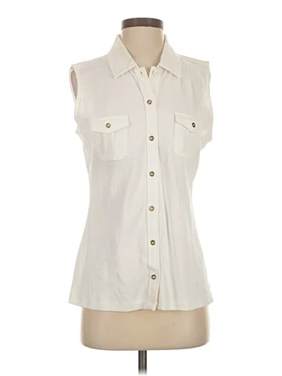 Pre-owned Karen Scott Sleeveless Button Down Shirt In White