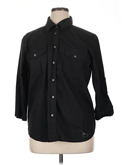 Pre-owned Karen Scott Sport 3/4 Sleeve Button Down Shirt In Black