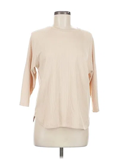 Pre-owned Karen Scott Sport 3/4 Sleeve Top Tan Boatneck Tops In Brown