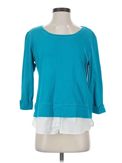 Pre-owned Karen Scott Sport 3/4 Sleeve Top Teal Boatneck Tops In Blue