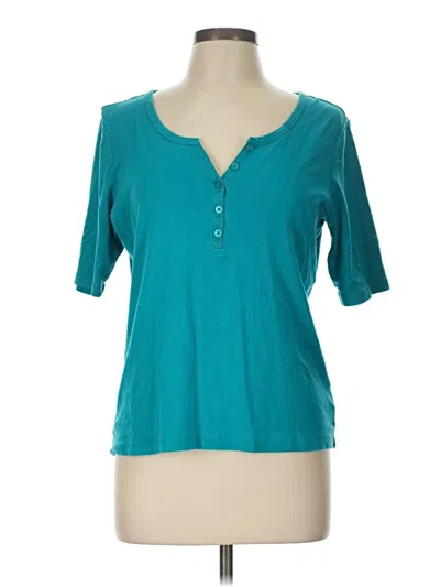Pre-owned Karen Scott Sport Short Sleeve Henley Shirt In Teal