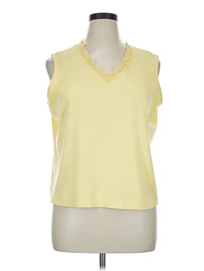 Pre-owned Karen Scott Sport Sleeveless Top Yellow V-neck Tops