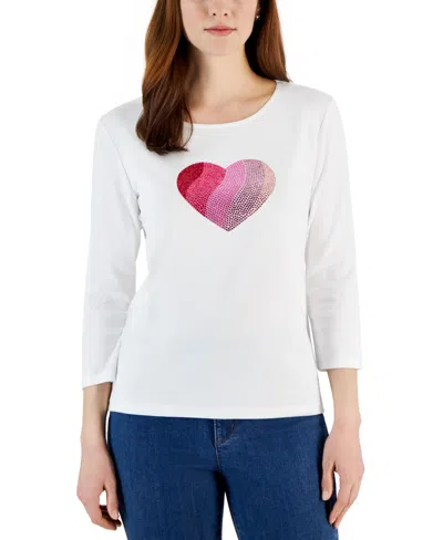 Karen Scott Women's Gem Heart Graphic Pullover Top, Created For Macy's In Bright White