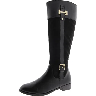 Karen Scott Womens Faux Leather Pull On Knee-high Boots In Black