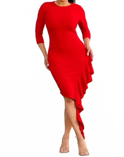 Karen T Design 3/4 Sleeve Midi Dress In Red
