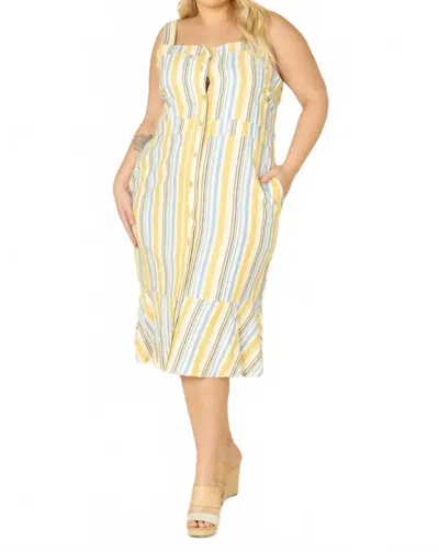 Karen T Design Allure Escape Dress In Yellow Blue Stripe In Multi
