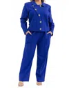 Karen T Design Asymmetrical Button Blazer And Pants Set In Blue In Blue