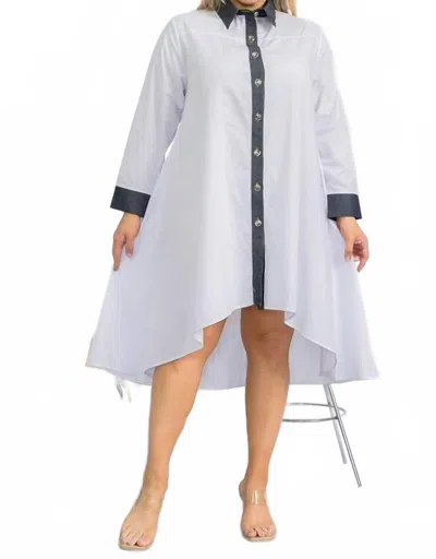 Karen T Design Asymmetrical Shirt Dress With Contrast Collar In White