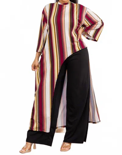 Karen T Design Asymmetrical Top Two Piece Set In Multi Brown In Yellow